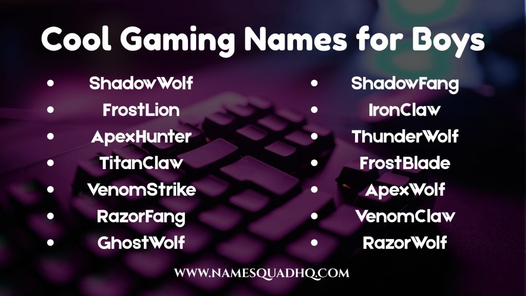 Cool Gaming Names for Boys
