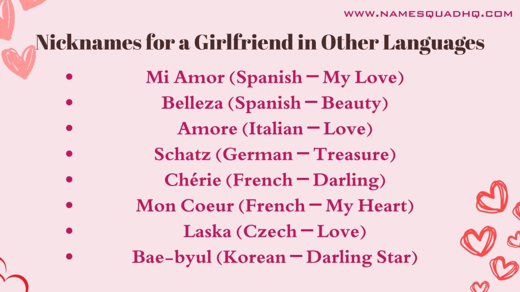 Nicknames for a Girlfriend in Other Languages