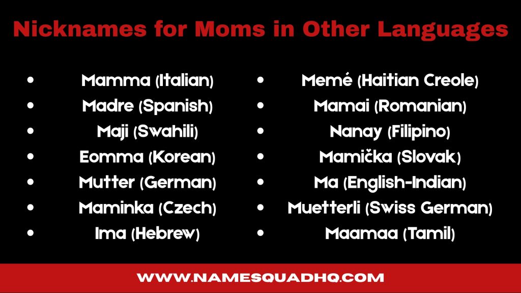 Nicknames for Moms in Other Languages